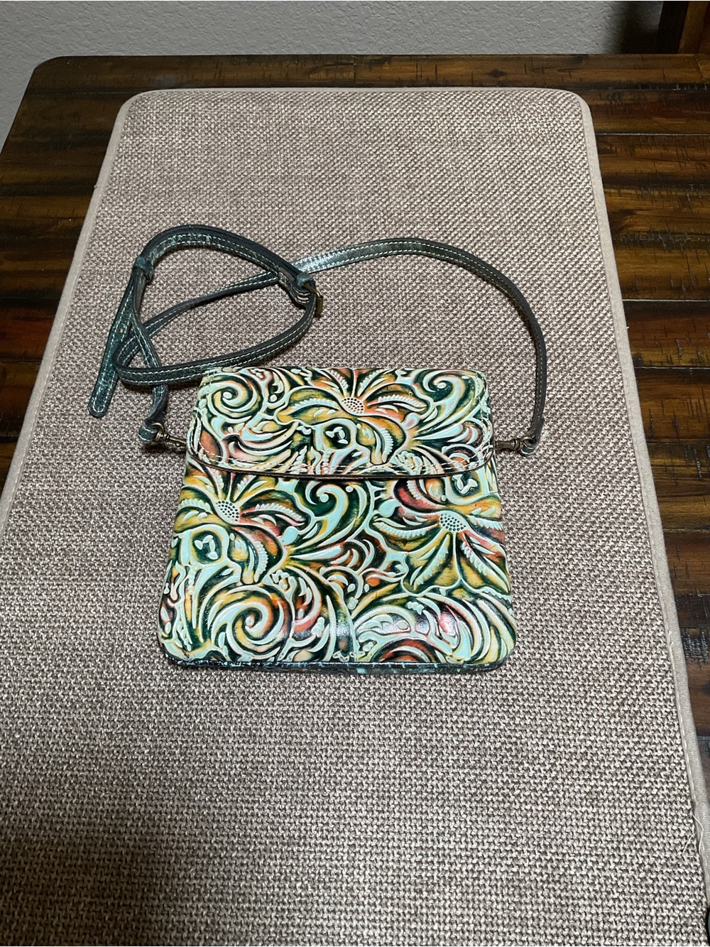 Patricia Nash Hand-Painted Tooled Leather Crossbody - Multicolor Floral - GUC
